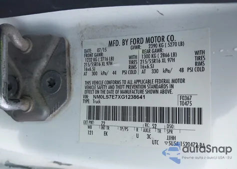 2016 Ford Transit Connect Xl z USA, uszkodzony, nr VIN NM0LS7E7XG1238641